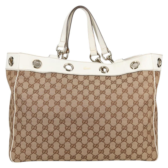 GUCCI GG Canvas Tote Bag Beige Gold 153033 Auth BA5552V