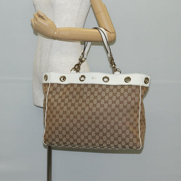 GUCCI GG Canvas Tote Bag Beige Gold 153033 Auth BA5552V