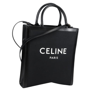 CELINE Vertical Cabas Tote Bag Canvas 2way Black Auth BA5554M