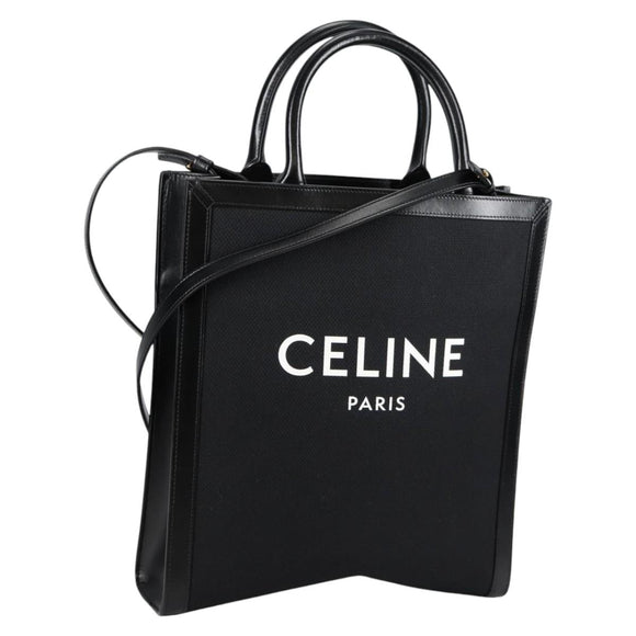 CELINE Vertical Cabas Tote Bag Canvas 2way Black Auth BA5554M