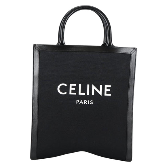 CELINE Vertical Cabas Tote Bag Canvas 2way Black Auth BA5554M