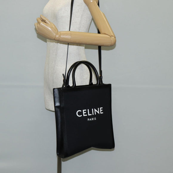 CELINE Vertical Cabas Tote Bag Canvas 2way Black Auth BA5554M