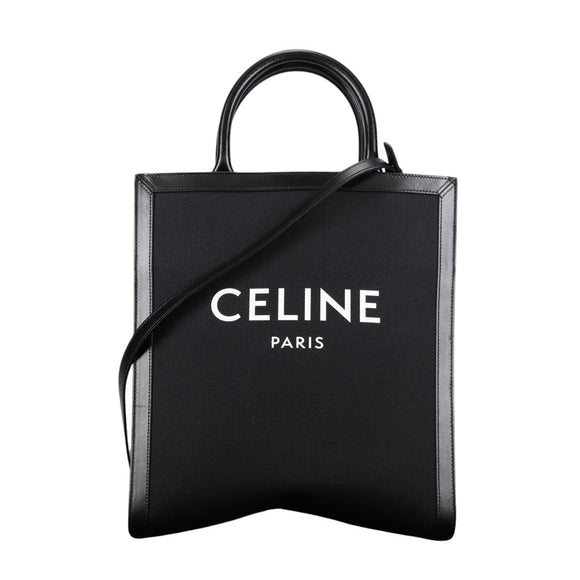 CELINE Vertical Cabas Tote Bag Canvas 2way Black Auth BA5554M