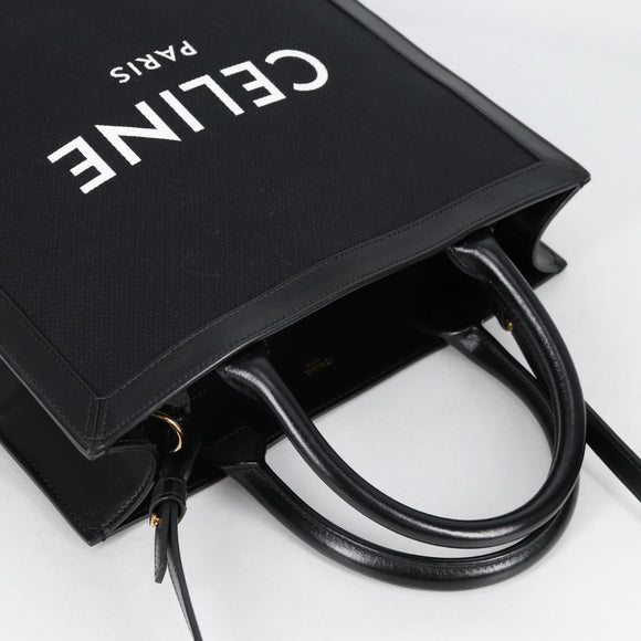 CELINE Vertical Cabas Tote Bag Canvas 2way Black Auth BA5554M