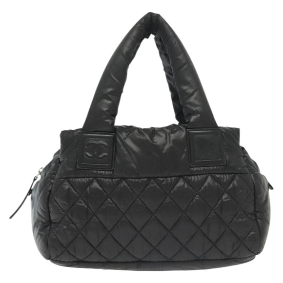 CHANEL Cococoon Hand Bag Nylon Black Silver CC Auth BA5555