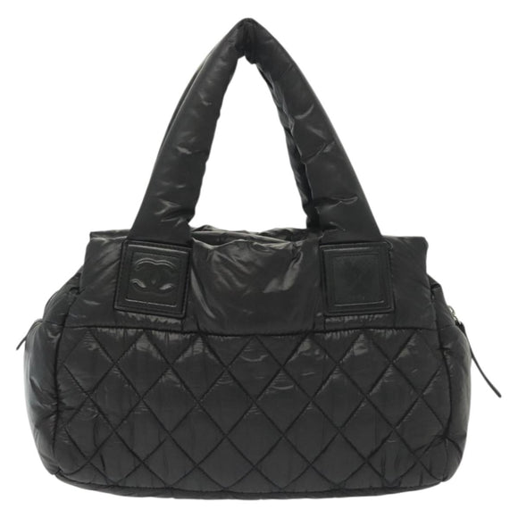 CHANEL Cococoon Hand Bag Nylon Black Silver CC Auth BA5555