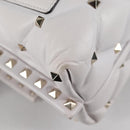 VALENTINO Candy Studs Hand Bag Leather 2way White Gold Auth BA5556-19