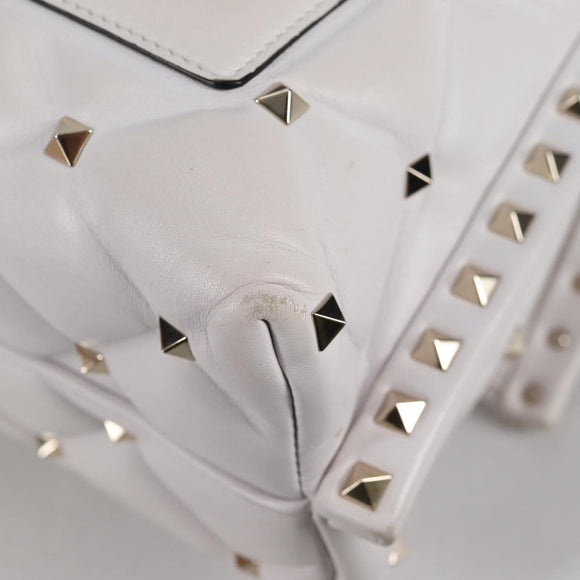 VALENTINO Candy Studs Hand Bag Leather 2way White Gold Auth BA5556