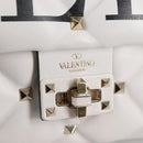VALENTINO Candy Studs Hand Bag Leather 2way White Gold Auth BA5556-22