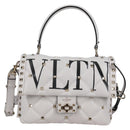 VALENTINO Candy Studs Hand Bag Leather 2way White Gold Auth BA5556-13