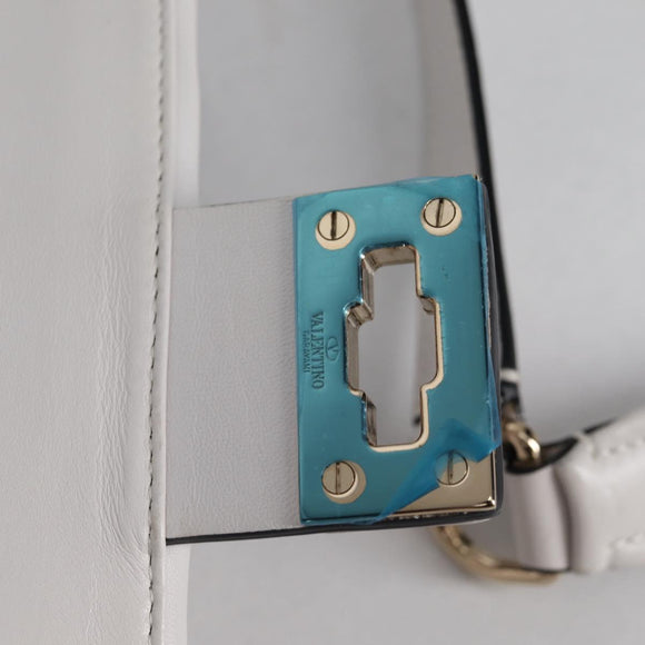 VALENTINO Candy Studs Hand Bag Leather 2way White Gold Auth BA5556