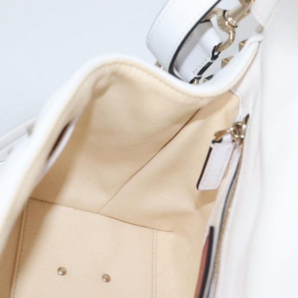 VALENTINO Candy Studs Hand Bag Leather 2way White Gold Auth BA5556