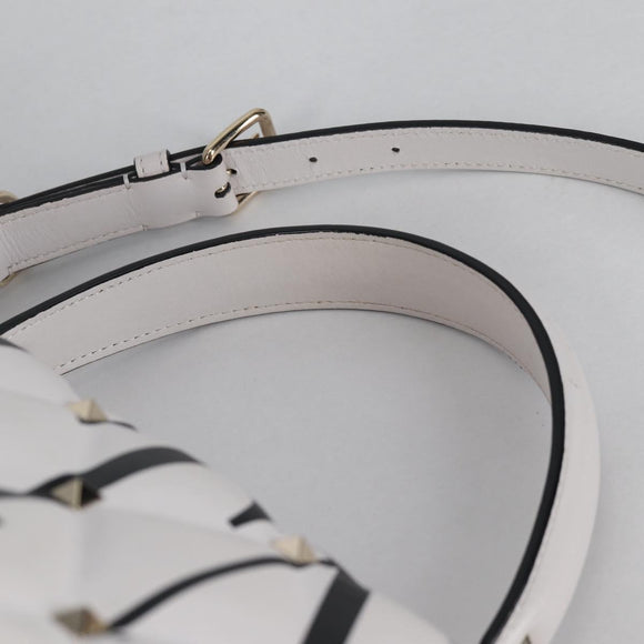 VALENTINO Candy Studs Hand Bag Leather 2way White Gold Auth BA5556