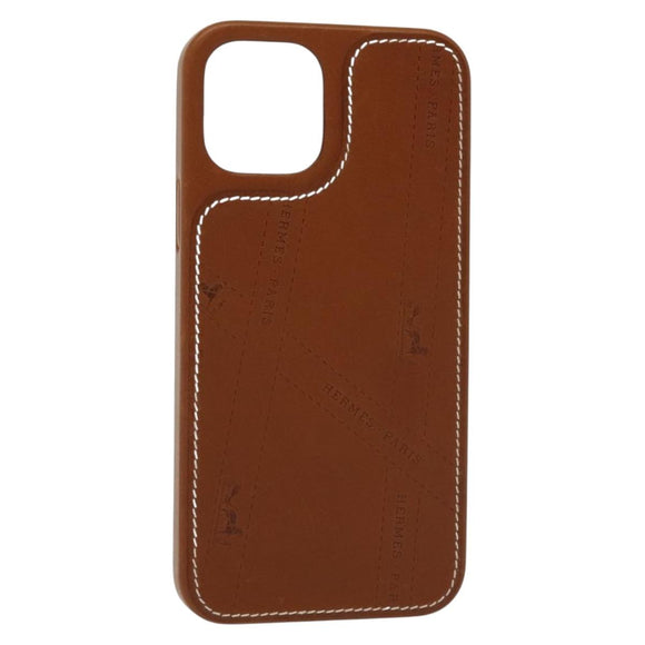 HERMES iPhone 12 & 12 Pro Case iPhone Case Leather Brown Auth BA5561
