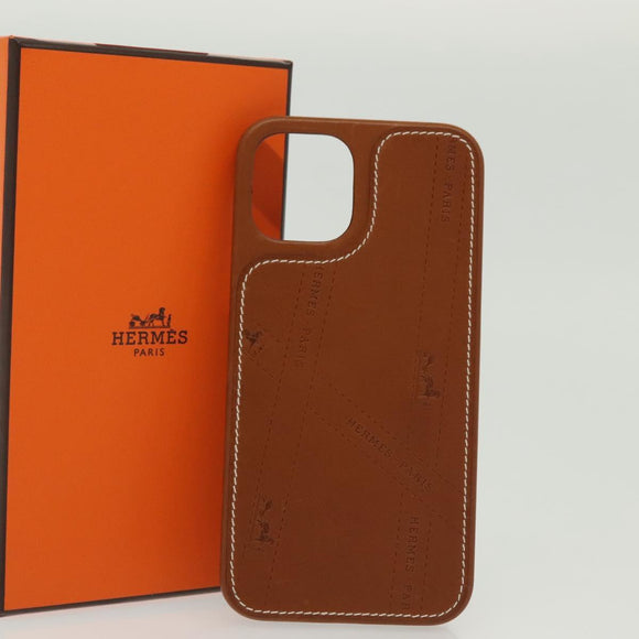 HERMES iPhone 12 & 12 Pro Case iPhone Case Leather Brown Auth BA5561