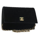 CHANEL Chain Mademoiselle Shoulder Bag Velor Black Gold CC Auth BA5562-1