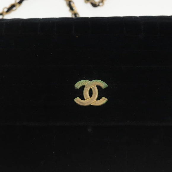 CHANEL Chain Mademoiselle Shoulder Bag Velor Black Gold CC Auth BA5562