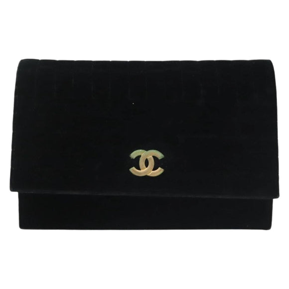 CHANEL Chain Mademoiselle Shoulder Bag Velor Black Gold CC Auth BA5562