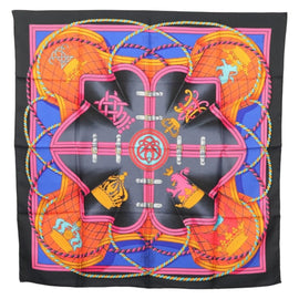 HERMES Carre 90 Scarf ""GRANDE TENUE"" Silk Black Auth BA5569
