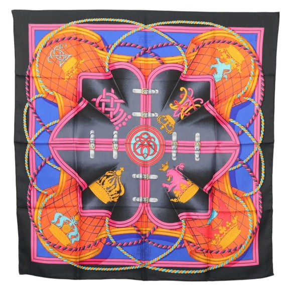 HERMES Carre 90 Scarf ""GRANDE TENUE"" Silk Black Auth BA5569