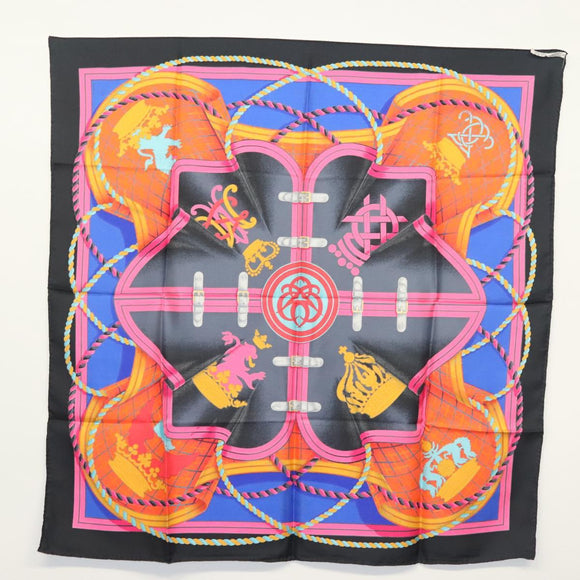 HERMES Carre 90 Scarf ""GRANDE TENUE"" Silk Black Auth BA5569