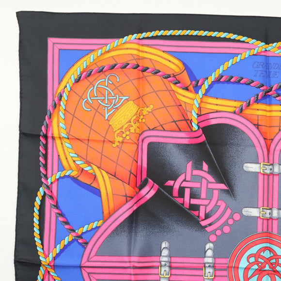 HERMES Carre 90 Scarf ""GRANDE TENUE"" Silk Black Auth BA5569