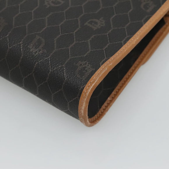 Christian Dior Honeycomb Canvas Shoulder Bag PVC Black Gold Auth BA558