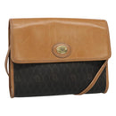 Christian Dior Honeycomb Canvas Shoulder Bag PVC Black Gold Auth BA558-1