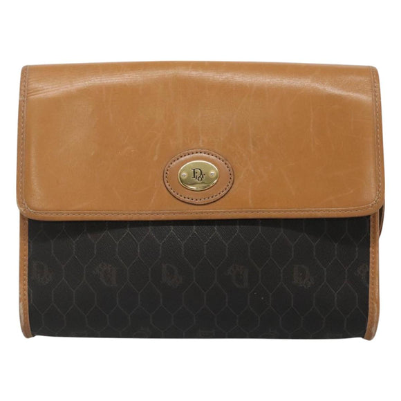 Christian Dior Honeycomb Canvas Shoulder Bag PVC Black Gold Auth BA558