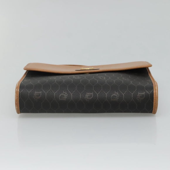 Christian Dior Honeycomb Canvas Shoulder Bag PVC Black Gold Auth BA558