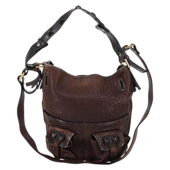 Chloe Shoulder Bag Leather Brown Gold Auth BA5583