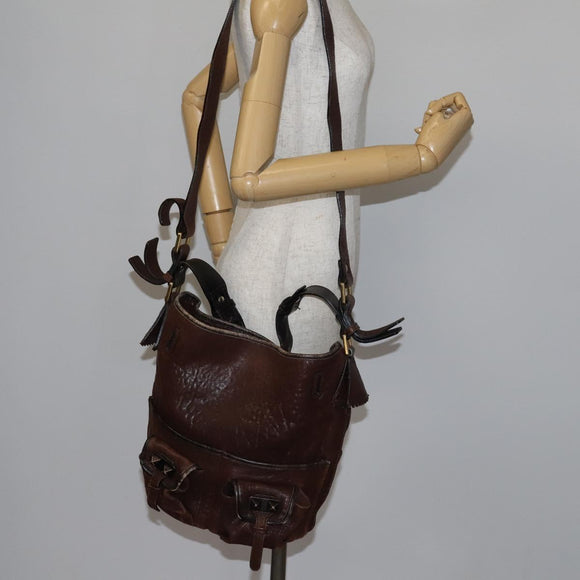 Chloe Shoulder Bag Leather Brown Gold Auth BA5583