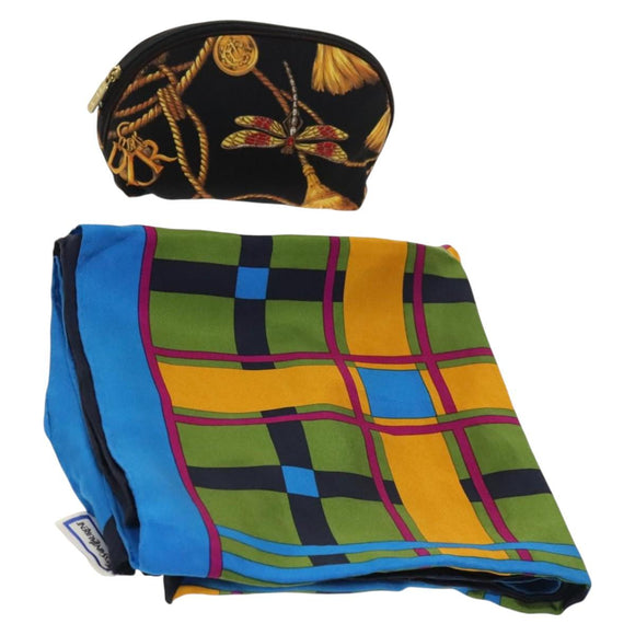 Christian Dior Saint Laurent Scarf Pouch Silk 2Set Multicolor Auth BA5586