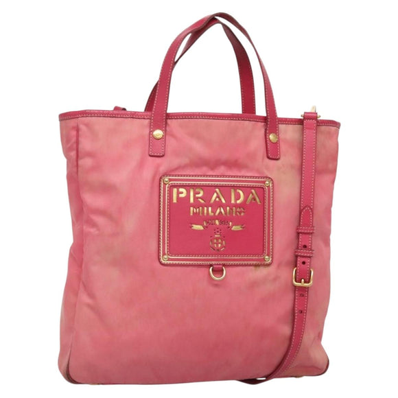 PRADA Tote Bag Nylon 2way Pink Gold Auth BA5588