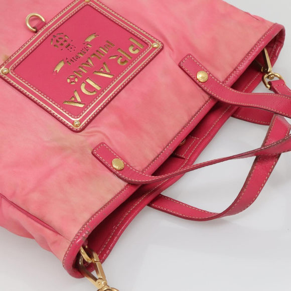 PRADA Tote Bag Nylon 2way Pink Gold Auth BA5588