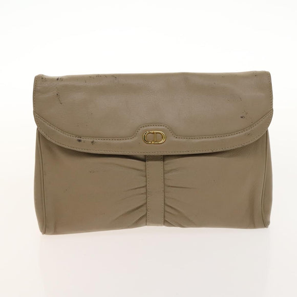 Christian Dior Honeycomb Canvas Clutch Bag Leather 2Set Beige Black Auth BA5589