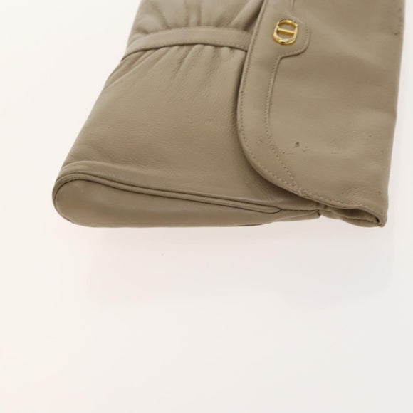 Christian Dior Honeycomb Canvas Clutch Bag Leather 2Set Beige Black Auth BA5589