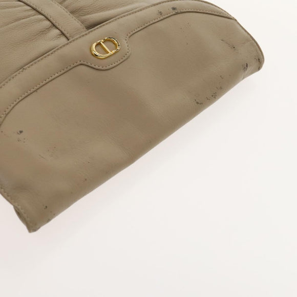 Christian Dior Honeycomb Canvas Clutch Bag Leather 2Set Beige Black Auth BA5589