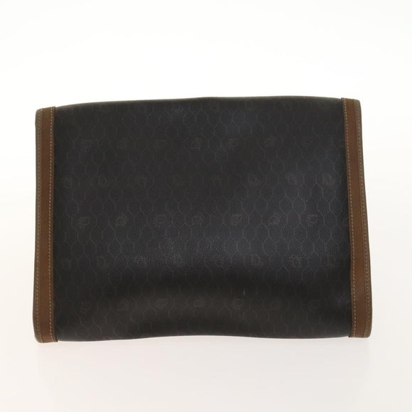 Christian Dior Honeycomb Canvas Clutch Bag Leather 2Set Beige Black Auth BA5589