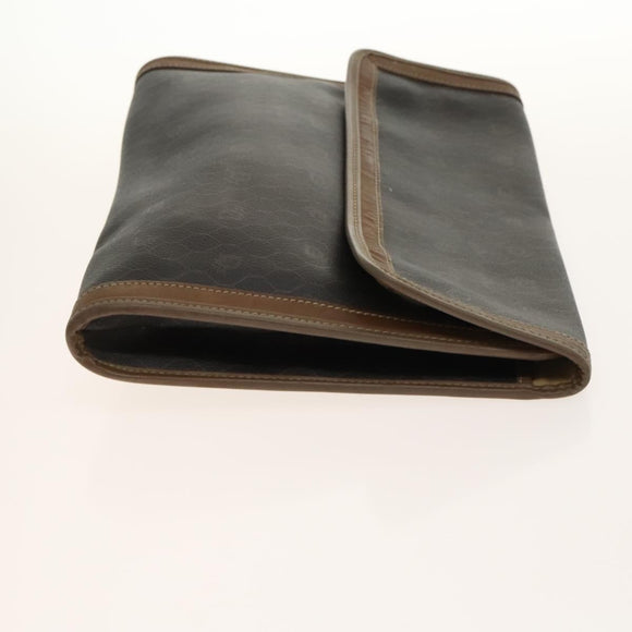 Christian Dior Honeycomb Canvas Clutch Bag Leather 2Set Beige Black Auth BA5589