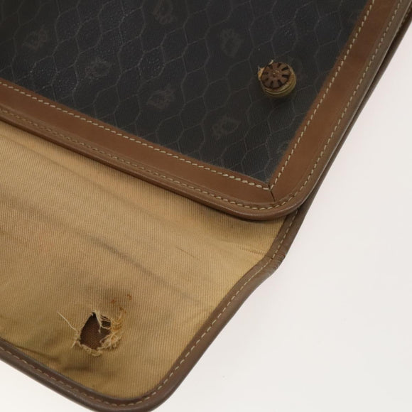 Christian Dior Honeycomb Canvas Clutch Bag Leather 2Set Beige Black Auth BA5589