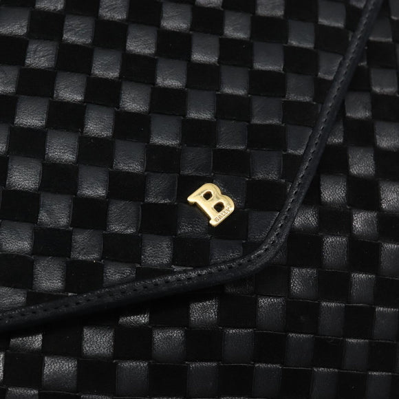 BALLY Hand Bag Leather Black Gold Auth BA5593