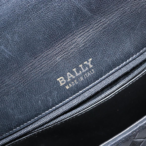 BALLY Hand Bag Leather Black Gold Auth BA5593