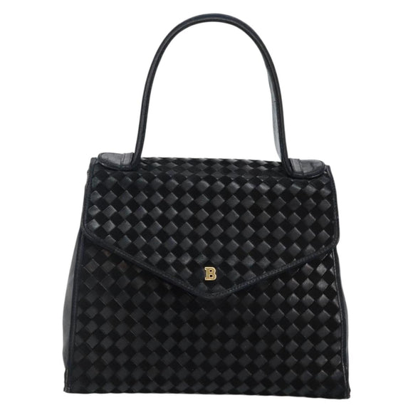 BALLY Hand Bag Leather Black Gold Auth BA5593