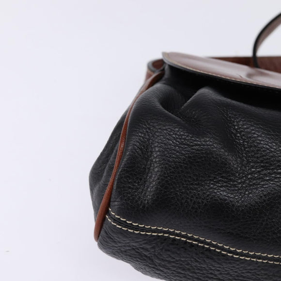 BALLY Shoulder Bag Leather Black Gold Auth BA5594