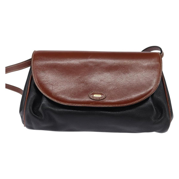 BALLY Shoulder Bag Leather Black Gold Auth BA5594