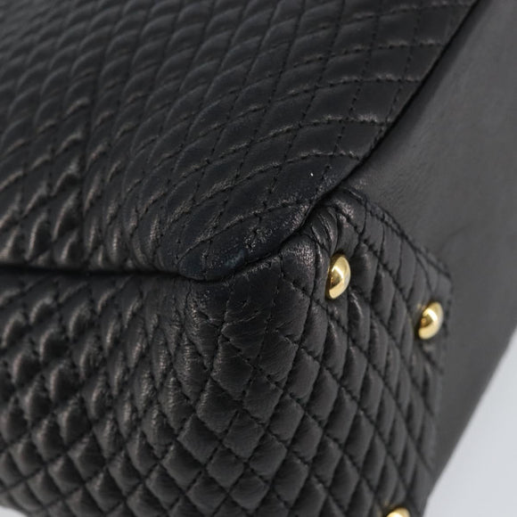 BALLY Hand Bag Leather Black Gold Auth BA5595