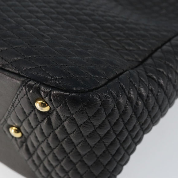 BALLY Hand Bag Leather Black Gold Auth BA5595