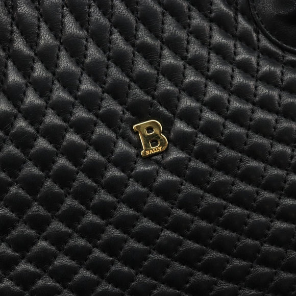 BALLY Hand Bag Leather Black Gold Auth BA5595