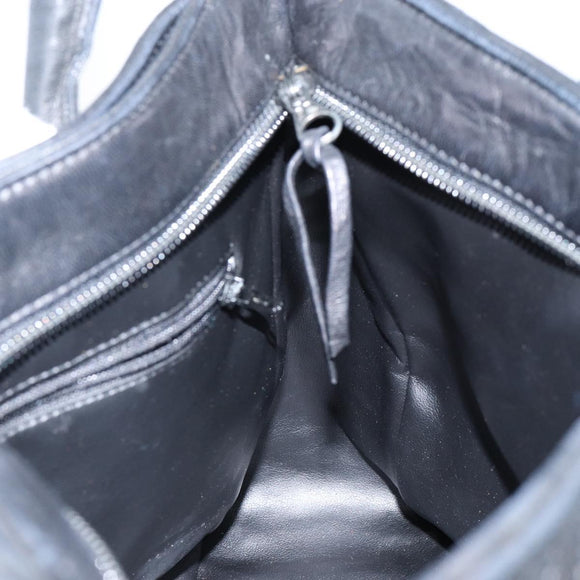 BALLY Hand Bag Leather Black Gold Auth BA5595